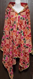 Bridal Embroidered silk punjabi Indian Pak Phulkari Dupatta wedding scarf wrap - Picture 1 of 5