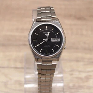 SEIKO Orologio Automatico Uomo Tono Argento Acciaio Inox Classico Quadrante Nero Data - Foto 1 di 9