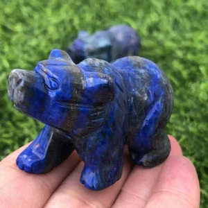 Natural Lapis Lazuli Quartz Crystal Carved Polar Bear Animal Statue Healing Gift - Picture 1 of 19