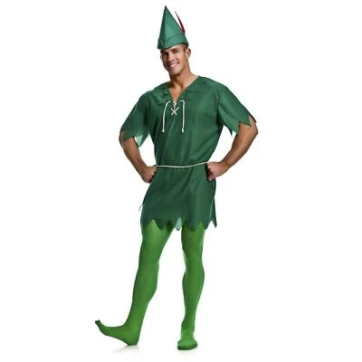 Adult Mens Classic Peter Pan Forest Cosplay Costume Tunic Hat Tights XS S M L XL - Image 1 of 2