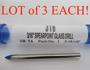 CRL #316 3/16" Spearpoint Glass Drill Bit New Lot of 3 Each! - Picture 1 of 2