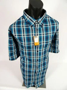Mens Blue Turquoise Plaid Shirt Short Sleeve Gioberti Button Collar Pocket 909 - Picture 1 of 4