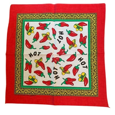 Vtg 90s Southwest Hot Chili Peppers Made In USA Bandana Colourful Festival Artsy - Image 1 of 4