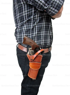 Western Holster with Belt Wavy Tooled Leather 357 22 Long Barrel Taurus Colt - Image 1 of 4