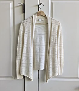 GAP Kids Cardigan Youth XXL Cream Pointelle Open Front Knit Shawl Neck Sweater - Picture 1 of 6