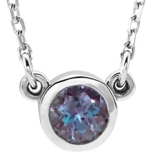 4 mm Runde Laborgefertigte Alexandrit 16" Halskette in Rhodiniertem Sterlingsilber - Bild 1 von 2