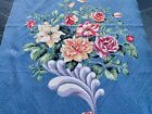 Glorious Texture Cottage Roses on Wedgwood Blue Barkcloth Vintage Fabric PILLOW