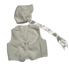 VTG MCM Cream Unisex Newborn Baby Flower Stitch Sleeveless Shirt and Bonnet Set