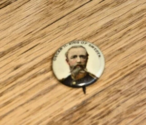1890's OSCAR II, KING OF SWEDEN Button American Pepsin Gum Co. - Foto 1 di 2