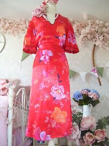 Monsoon size 18 red oriental satin floral dress occasion