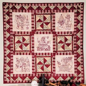 Vogel Gehirn Designs ~ BELIEVE IN SANTA REDWORK QUILT ~ STICKEREI REDWORK BBD 952 - Bild 1 von 1