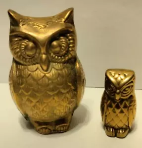 Brass Owls Pair 4" & 2 1/2" - Picture 1 of 4