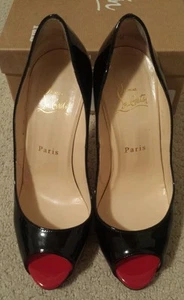 CHRISTIAN LOUBOUTIN MARYL 120 BLACK RED PATENT: Sz 37, MSRP $895, Auth, Preown - Picture 1 of 12
