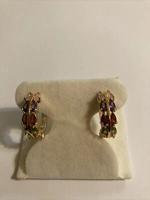 18k GF Tear Drop Multi-Stone Clustered Hoop Earrings - Image 1 of 4