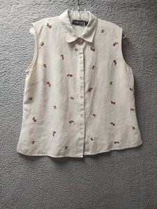 Style & Co Shirt Womens Size 14 Beige 100% Linen Embroidered Blouse Top 0674 - Picture 1 of 8