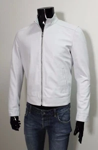 MEN HANDMADE GENUINE SOFT LAMBSKIN LEATHER JACKET WHITE COAT - Picture 1 of 4
