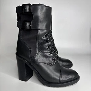 TORY BURCH Broome Black Leather Combat Boots SZ 6 - Picture 1 of 12