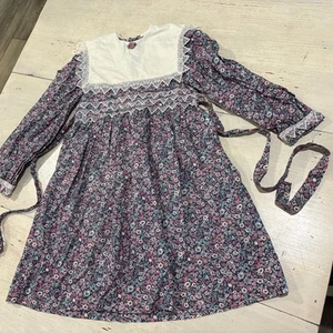 Polly Flinders Dress Girls 8 Floral Beautiful Collar Lace Trim Vintage - Picture 1 of 24