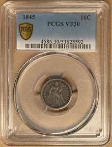 Moneda de diez centavos Liberty Seated 1845 graduación profesional VF30 10c - Imagen 1 de 3
