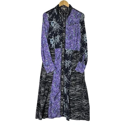 Womens H&M Patchwork Floral Zebra Print Snap Button Midi Maxi Dress Size 10 - Image 1 of 4