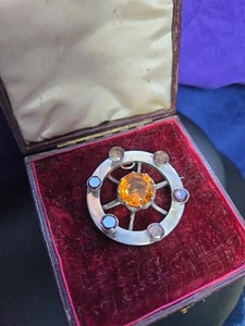 Victorian Scottish Silver Pendant/Brooch with Large Citrine, and Six Small - Picture 1 of 13