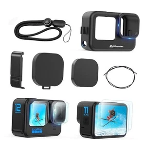 Black Silicone Sleeve Case for GoPro Hero 12 11 10 9 Black Cameras with - Picture 1 of 8