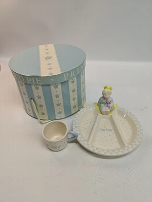 2000 Mud Pie Baby Prince prato de lembrança e copo caixa de lembrança azul branco  - Imagem 1 de 4