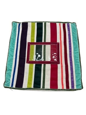 Pottery Barn Teen PB Teen Linen Blend Colorful Velvet Striped Throw Pillow Cover - Image 1 of 4