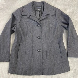 London Fog Peacoat Jacket Womens XL Gray Tweed Heavy Wool Blend Collard Pocket - Picture 1 of 21