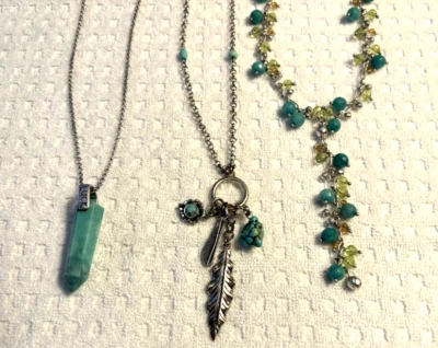 Lot of 3 Lucky Brand silver tone turquoise-color necklaces Southwestern/Boho - Image 1 of 4