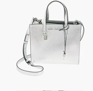 Marc Jacobs Mini Grind Tote Bag Purse Metallic Silver Shiny Chic Luxury Designer - Picture 1 of 9