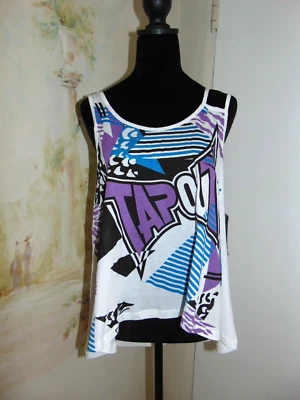 Camiseta sin mangas TapOut para mujer dobladillo mordedura de tiburón escalera recortada hombro blanco púrpura L Foto 1 de 4