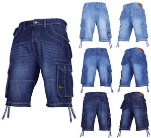 Crosshatch Knee Length Cargo Shorts Denim Combat Work Holiday Mens Boys Summer - Picture 1 of 16