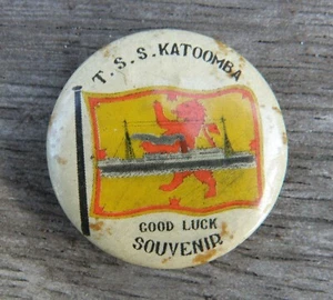 Rare Antique Australian Tin Badge T. S. S. KATOOMBA Good Luck Souvenir c.1918+ - Picture 1 of 7