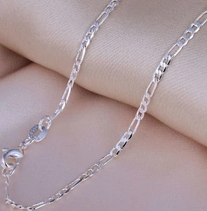 Collar colgante de cadena plateado Figaro de 2 mm fino 16-30" 925 F2S Reino Unido - Imagen 1 de 2