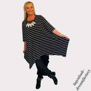 MYO Layer Look A-Line Long Tunic BLACK STRIPE 42 44 46 48 50 52 54 56 58  - Picture 1 of 10