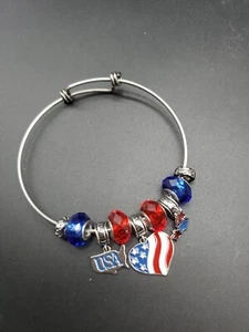 Patriot Charm Beaded Red, White &Blue Bangle Bracelet - Picture 1 of 4