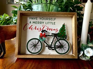 Christmas Holiday 3D Shadow Box 7”x9” Christmas Bicycle "Have YOURSELF A MERRY " - Picture 1 of 10