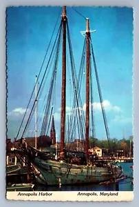 Postkarte Vintage Maryland Annapolis Hafen Chesapeake Bay Schoner Schiff 4x6 - Bild 1 von 2