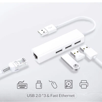 USB to LAN Network Ethernet10/100Mbps RJ45 with 3 Port USB 2.0 HUB Adapter Cable - Image 1 of 4