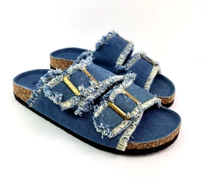 Olivia Miller Omra Womens Size 6 Denim Blue Slip On Buckle Footbed Slide Sandals - Picture 1 of 11