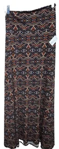 NEW LuLaRoe Large Navy Blue Brown Orange White Aztec Slinky Maxi Skirt - Picture 1 of 8