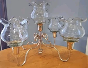 Candelabro de 5 velas interior hogar vintage con cortinas de vidrio enchapado en latón 15"D 9"H - Imagen 1 de 9