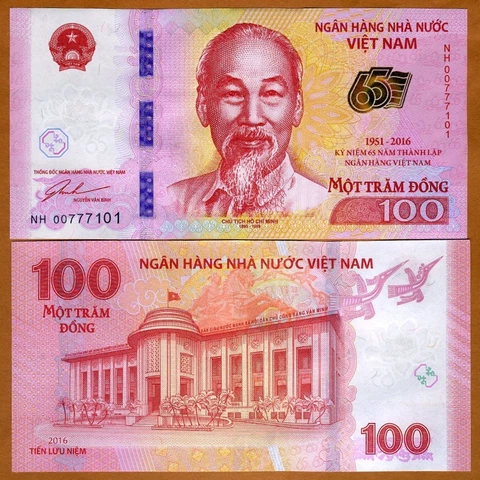 Vietnam, 100 dong, 2016 P-125, UNC Commemorative, 65th Anniversary Cover