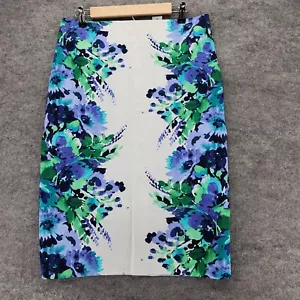 7th Ave New York Company Skirt Womens 10 Midi Pencil White Blue Floral - Picture 1 of 7