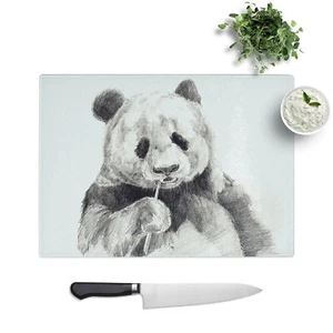 Panda Illustration (1)  Chopping Board Glass Textured Cutting Worktop Kitchen - Picture 1 of 6