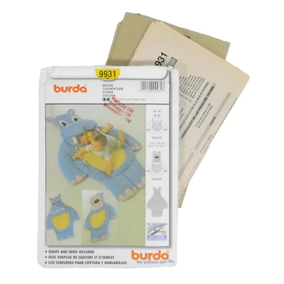 Burda 9931 Hippo Floor Mat Pattern One Size Uncut Baby Play Mat Room Decor - Image 1 of 4