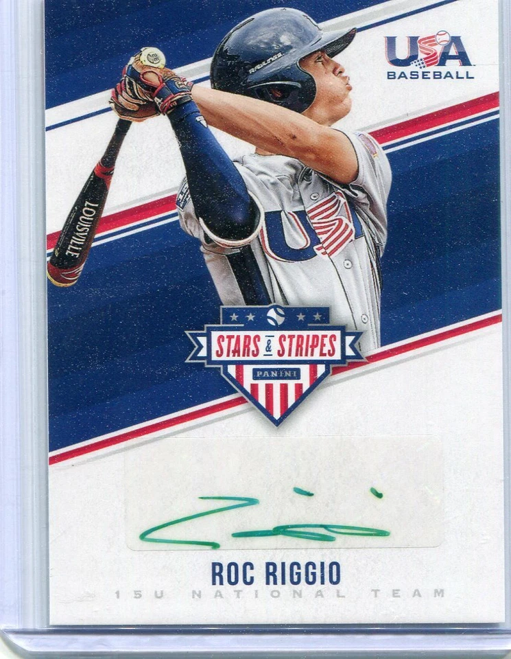 2018 Stars and Stripes 15U Team Autographs Roc Riggio Green Ink Auto 2/5 - Image 1 of 1
