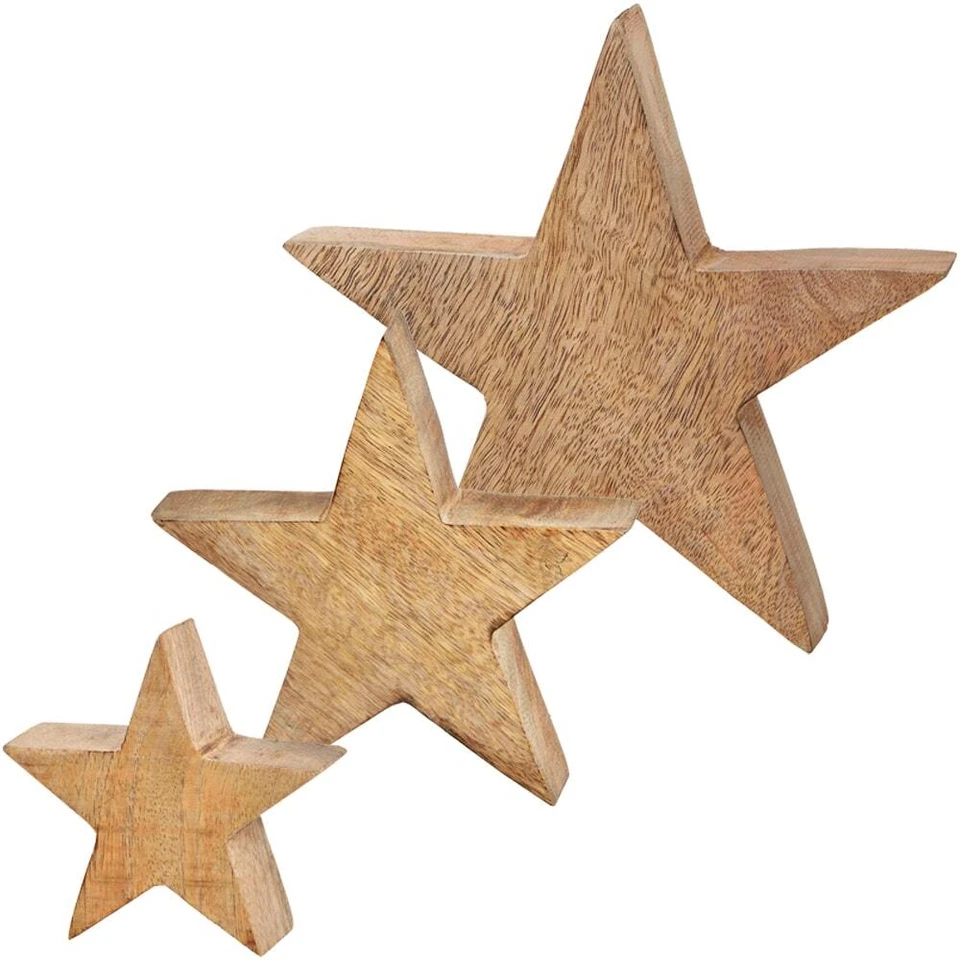 Dekofiguren Sterne Mangoholz Holzsterne Figuren Aufsteller Holz natur 3 Größen - Bild 1 von 1