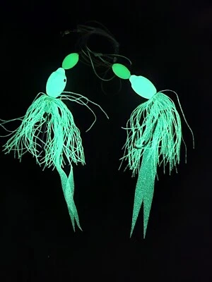Hi-Lo Floating Glow Silicone Skirts 30 lb Fishing Rig 2 Hooks Teasers Fluke 6/0 - Image 1 of 4